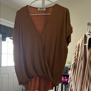 Double Zero Brown Wrap Blouse Relaxed Fit